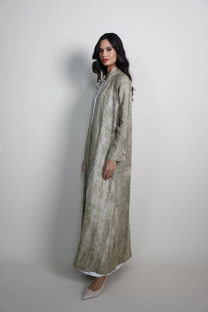 Vendome Beige Silk Jacquard Abaya