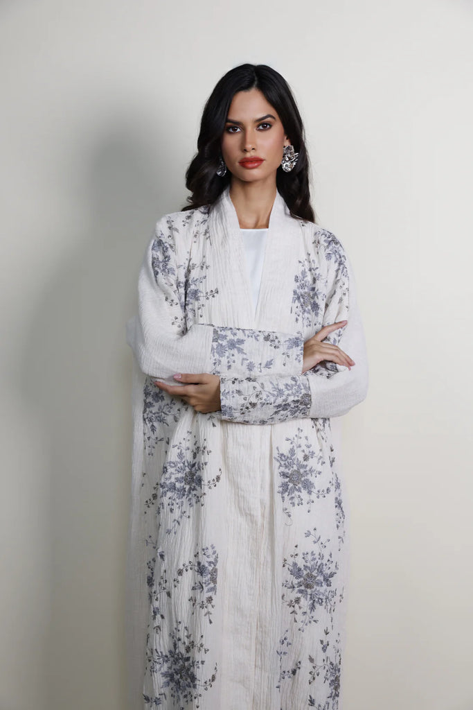Positano Ivory Wrinkled Linen Abaya