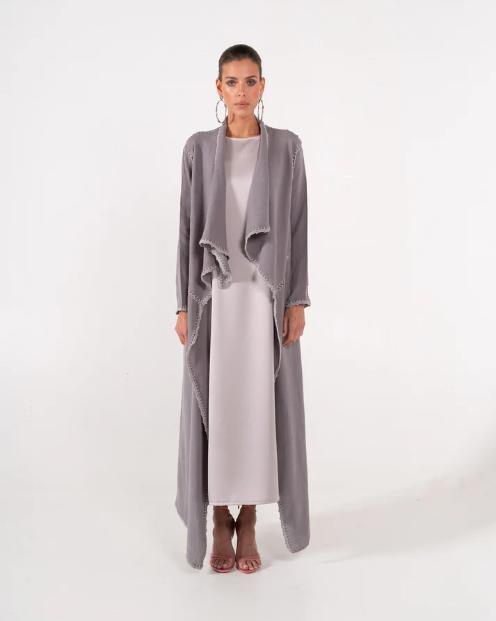 Basma Grey Linen Abaya