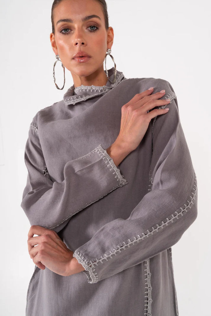 Basma Grey Linen Abaya