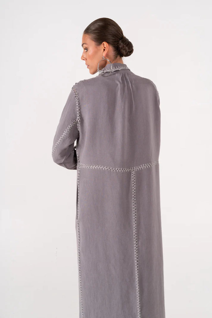 Basma Grey Linen Abaya