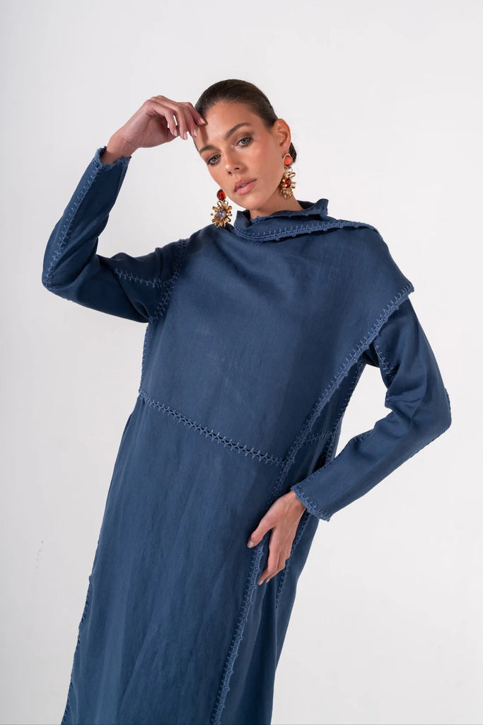 Basma Denim Blue Linen Abaya