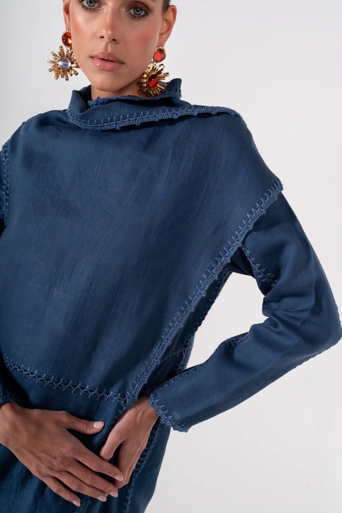 Basma Denim Blue Linen Abaya