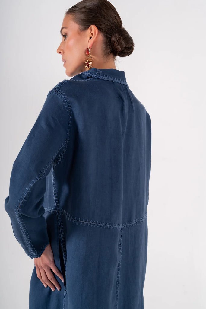 Basma Denim Blue Linen Abaya