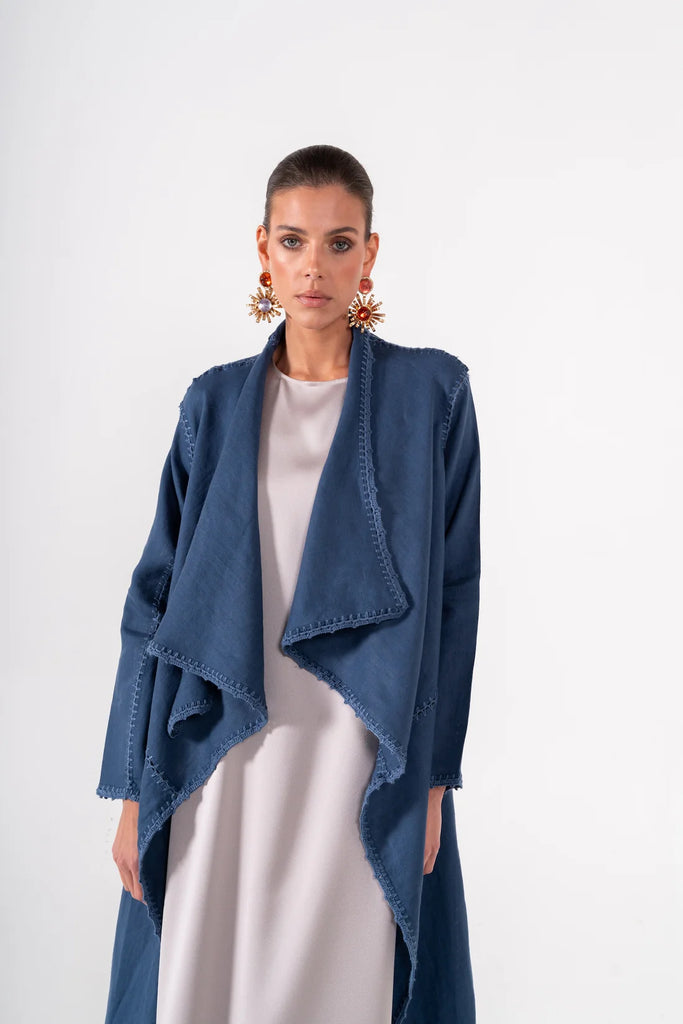 Basma Denim Blue Linen Abaya