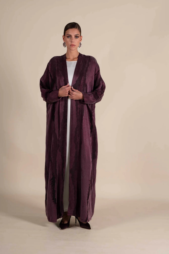 Opera Burgundy Abaya in Jacquard Washed Silk