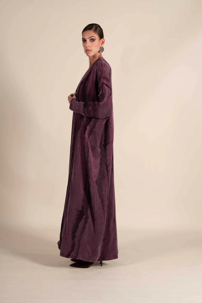 Opera Burgundy Abaya in Jacquard Washed Silk