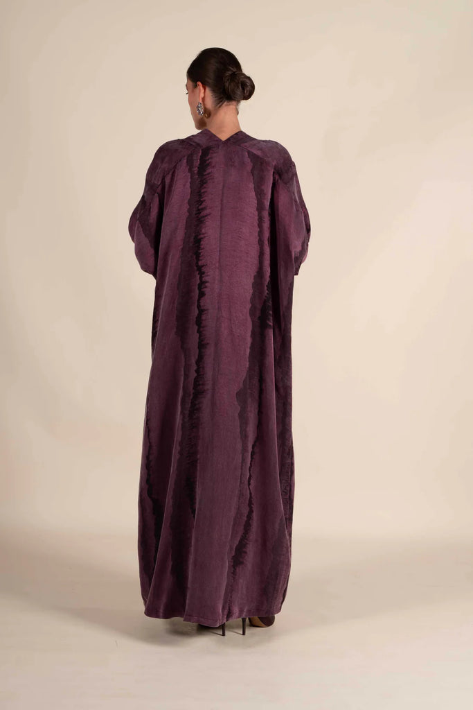 Opera Burgundy Abaya in Jacquard Washed Silk