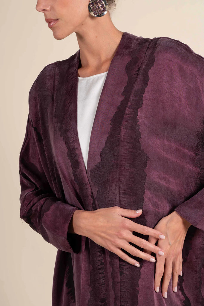 Opera Burgundy Abaya in Jacquard Washed Silk