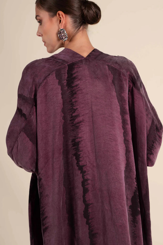 Opera Burgundy Abaya in Jacquard Washed Silk