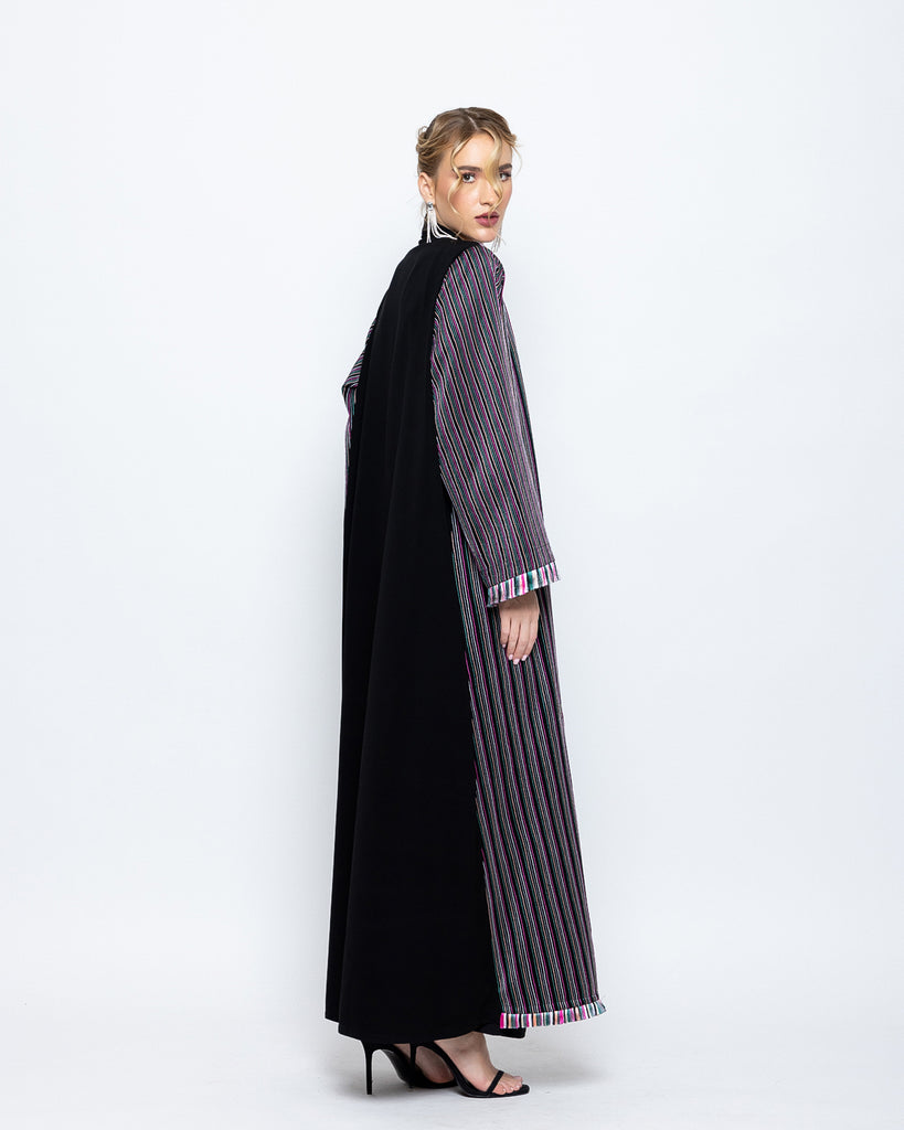 Embroidered Striped Tassels Abaya