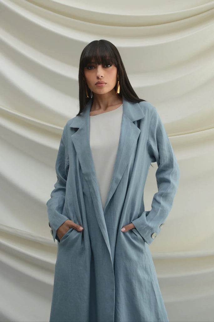Firenze Blue Italian Linen Abaya