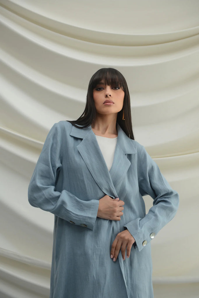 Firenze Blue Italian Linen Abaya