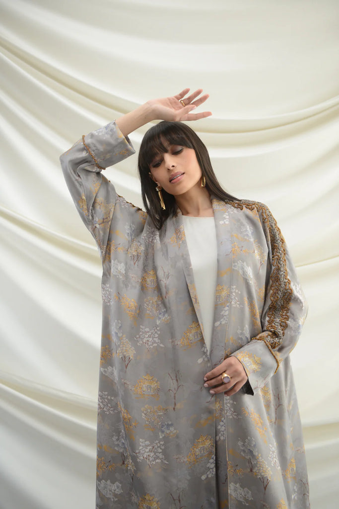 Mai Grey Silk Abaya