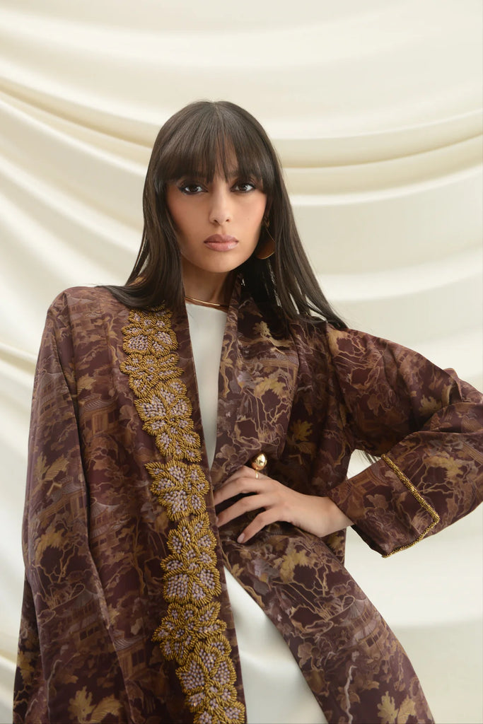 Tokyo Burgundy Silk Abaya
