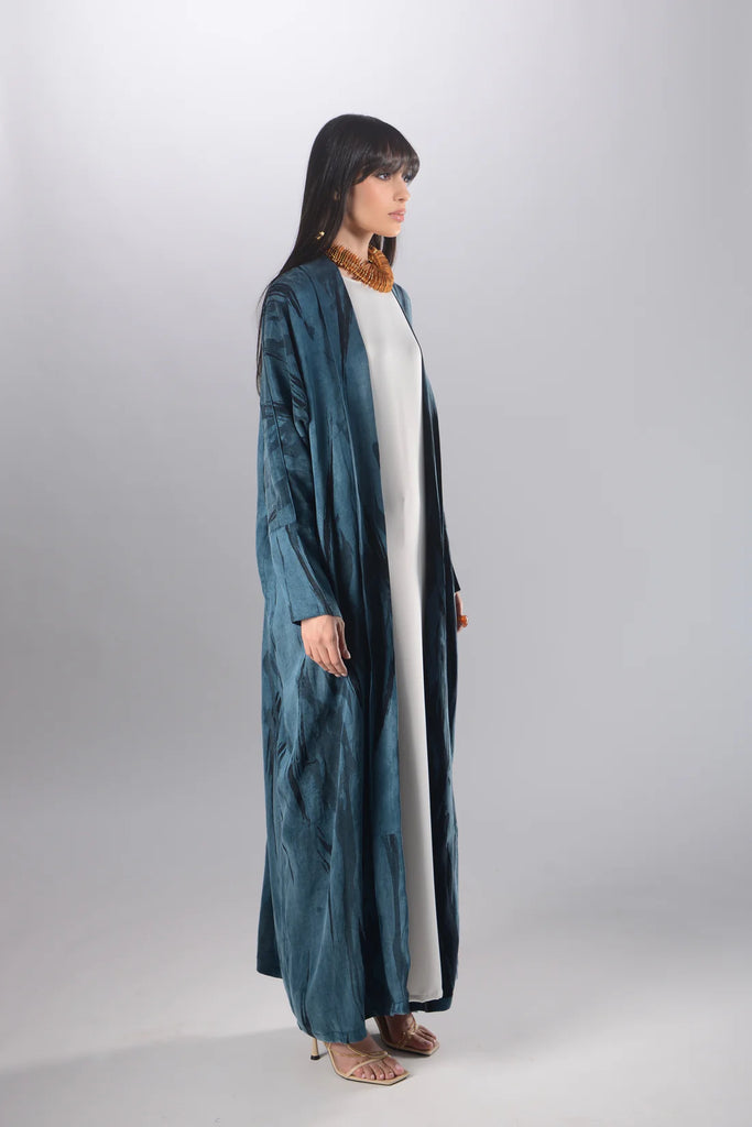 Opera Petroleum Green Abaya in Jacquard Washed Silk