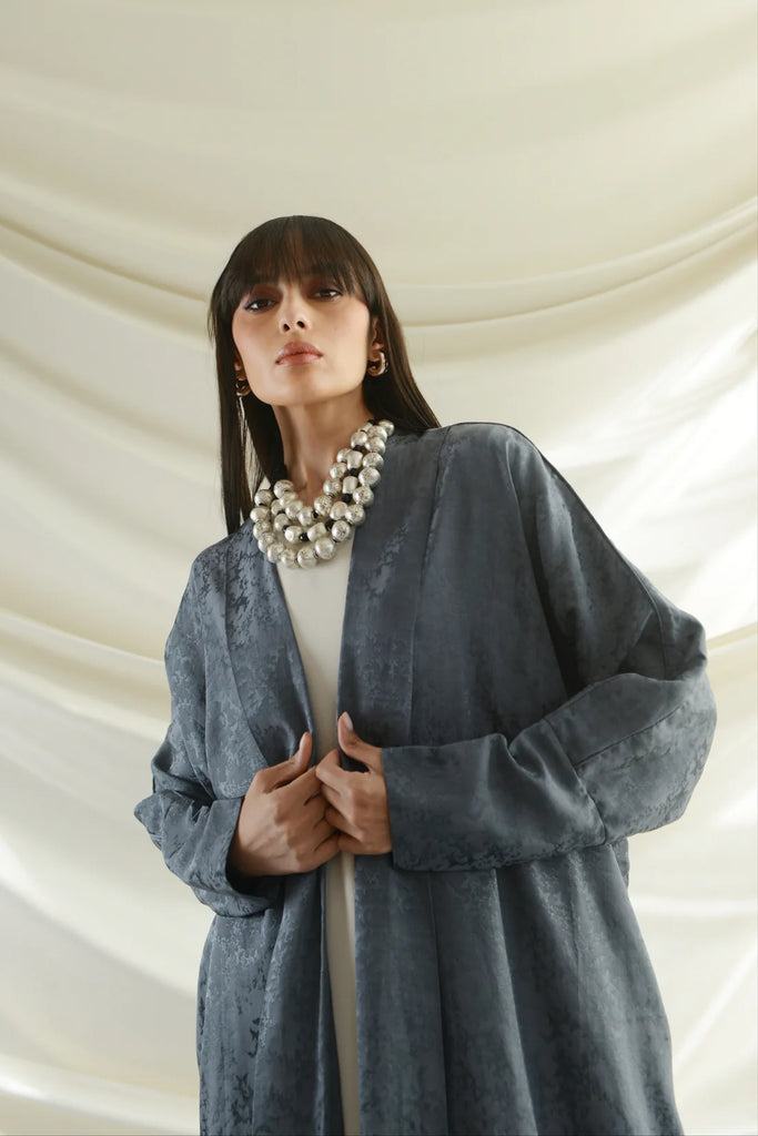 Allure French Blue Viscose Jacquard Abaya