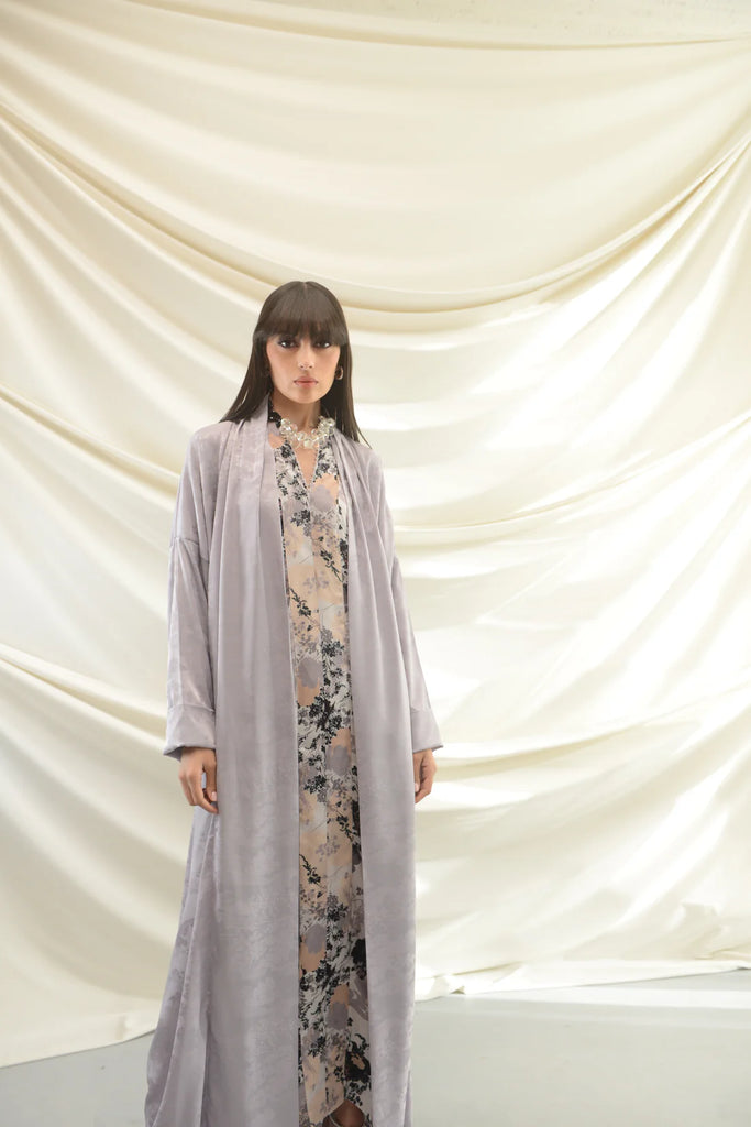 Capri Floral Grey Silk Dress