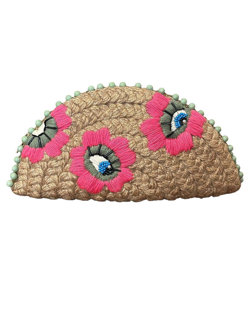 Embroidered Rattan Clutch