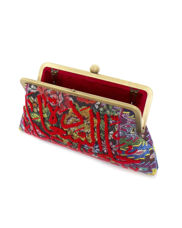 Red Classic Calligraphy on Floral Clutch