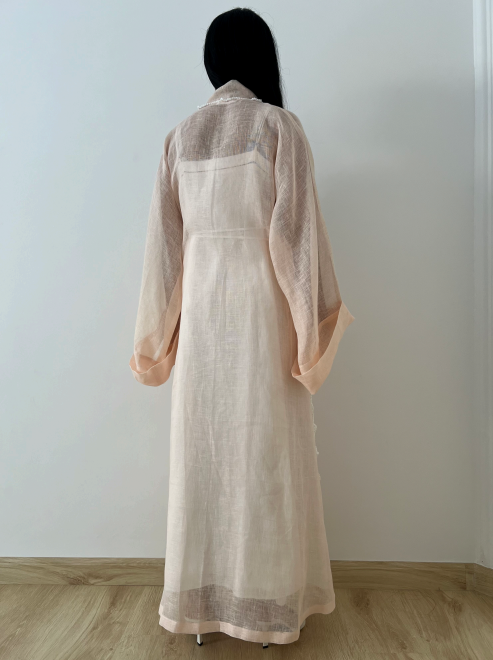 Handcrafted Peach Linen Kimono Abaya