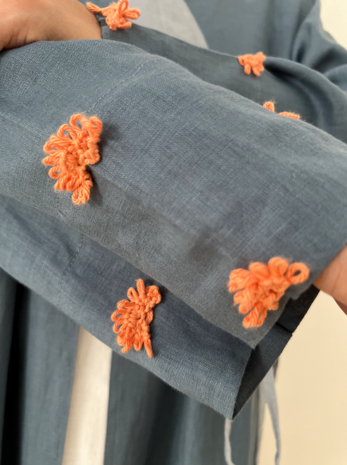 Blue Linen Kimono Abaya