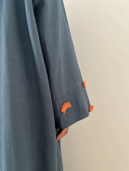 Blue Linen Kimono Abaya