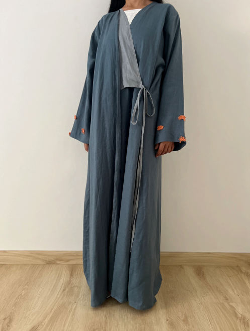 Blue Linen Kimono Abaya