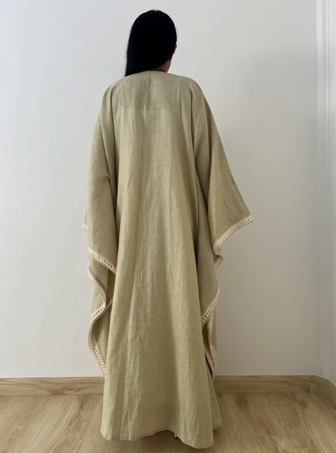 Olive Butterfly Linen Kimono Abaya
