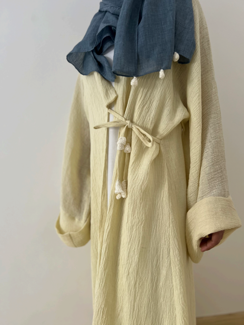 Handcrafted Yellow Linen Kimono Abaya