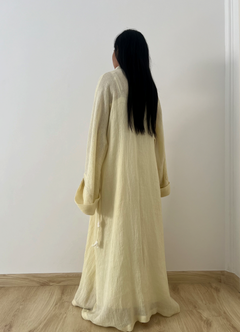 Handcrafted Yellow Linen Kimono Abaya