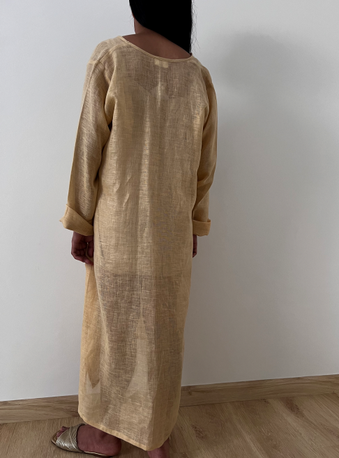 Butter Yellow Linen Midi Beach Dress