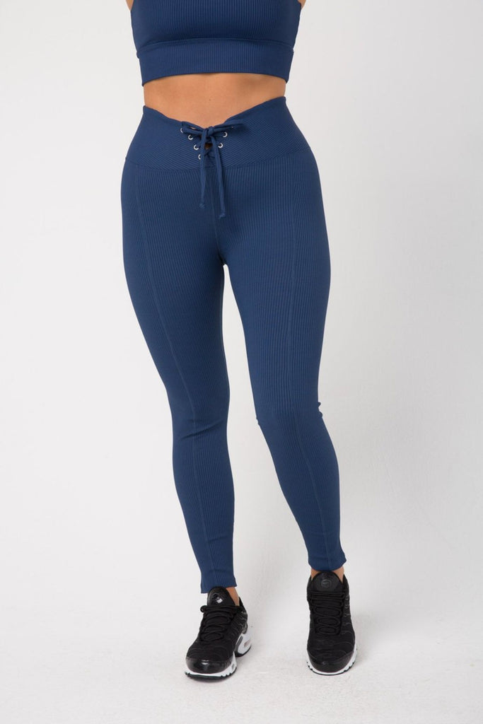 Navy Ribbed Football Legging