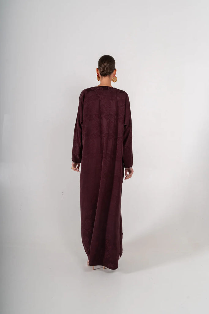 Yuan Burgundy Silk Jacquard Abaya