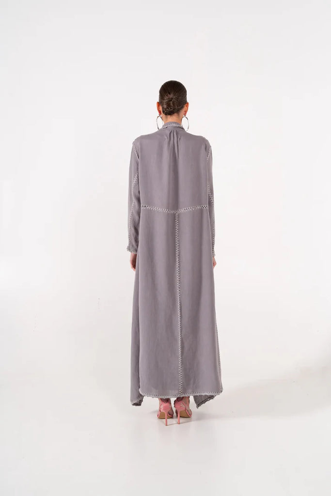 Basma Grey Linen Abaya