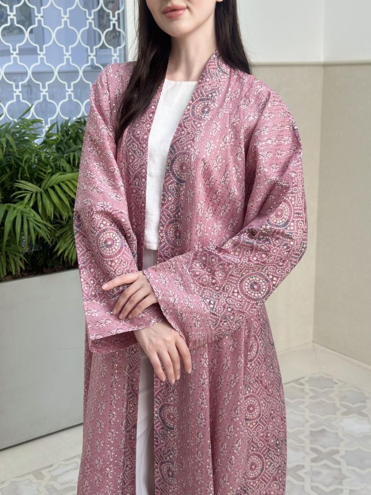 Pink Silk Embroidered Abaya