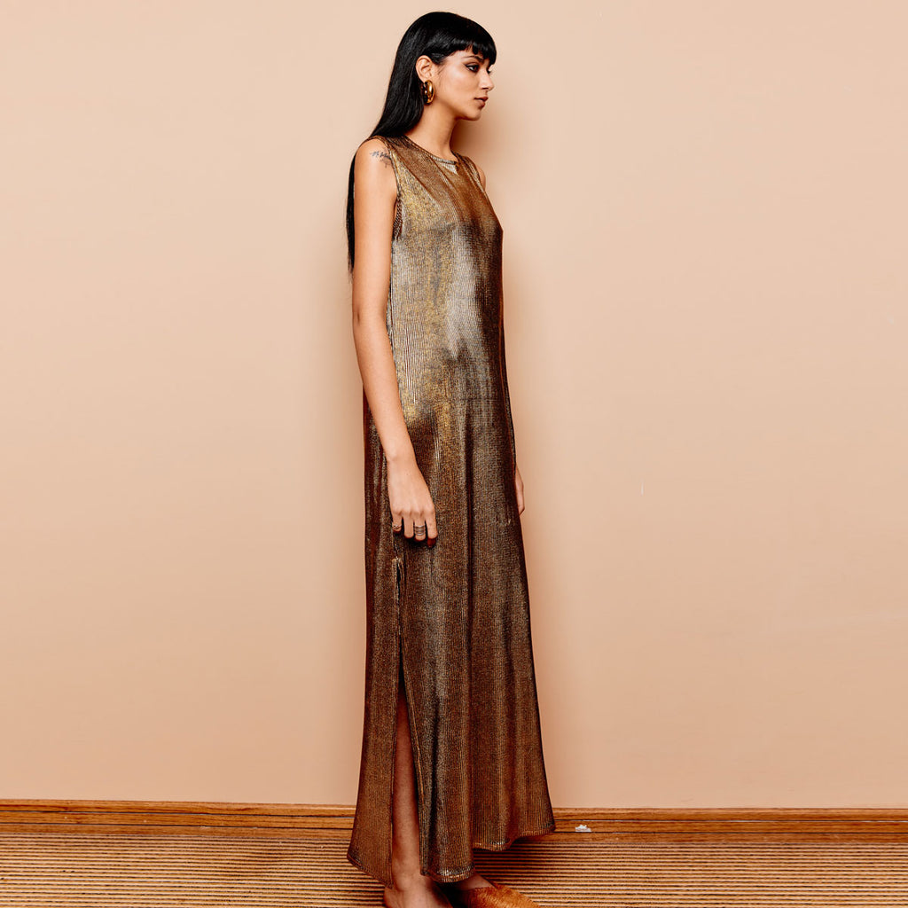 bronze maxi dress Handmade Satin Dress: Halter Neck Backless Gown modern look Sabina Musayev x REVOLVE Terina