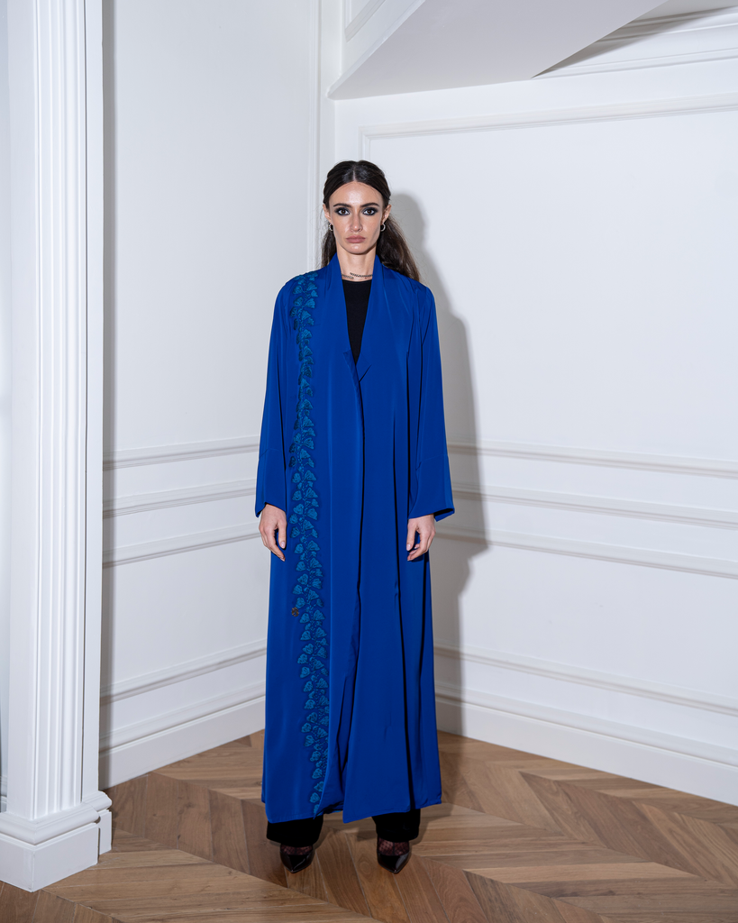 Blue Crepe Embroidered Abaya