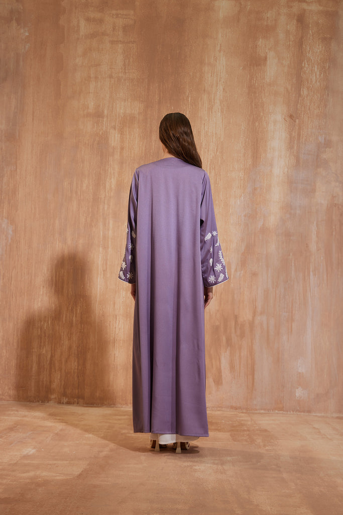Lavender Floral Thread-Embellished Abaya