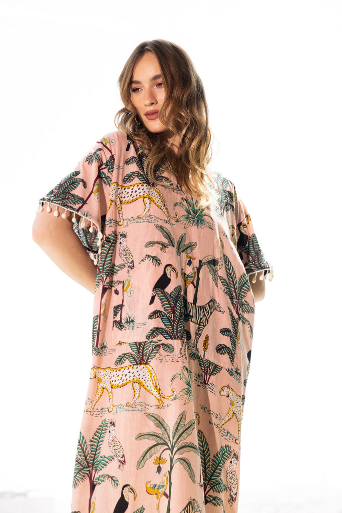 Pink Palm Tree Printed Kaftan