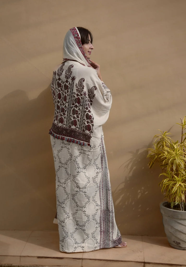 Beige Embroidered Coverup Abaya Set