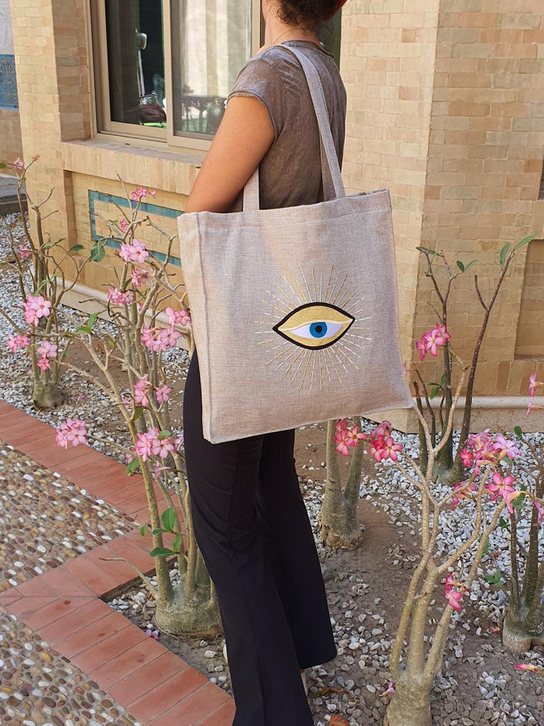 Beige Eye Tote Bag