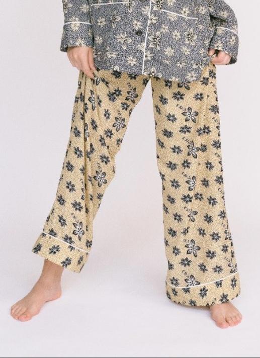 Beige Floral Pajama Pants