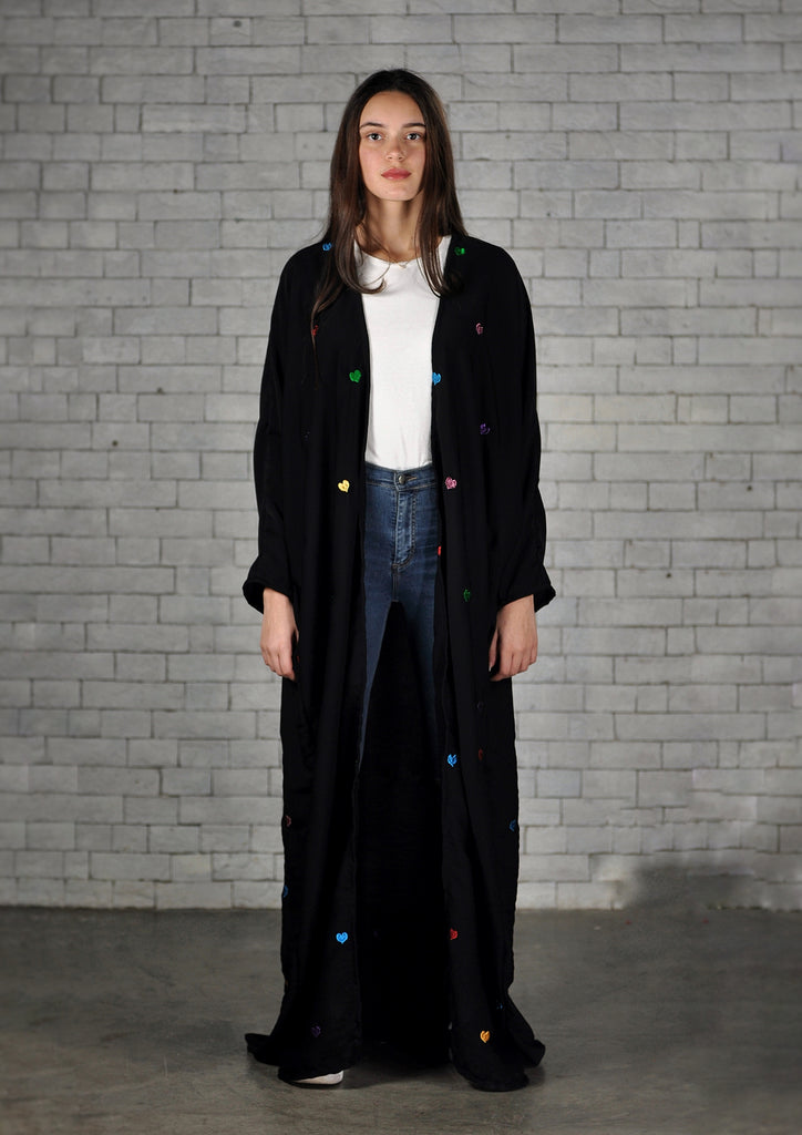 Black Rainbow Hearts Abaya