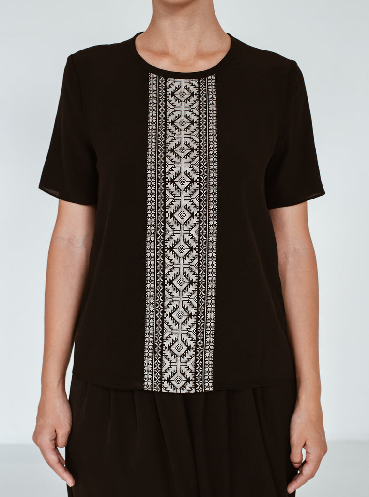 Black Embroidered Silk Top
