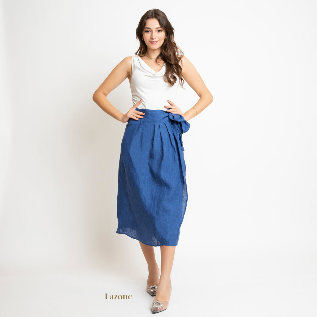 Blue Linen Wrap Skirt