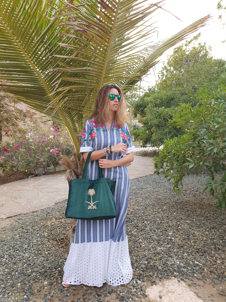 Green Velvet Saudi Emblem Tote Bag