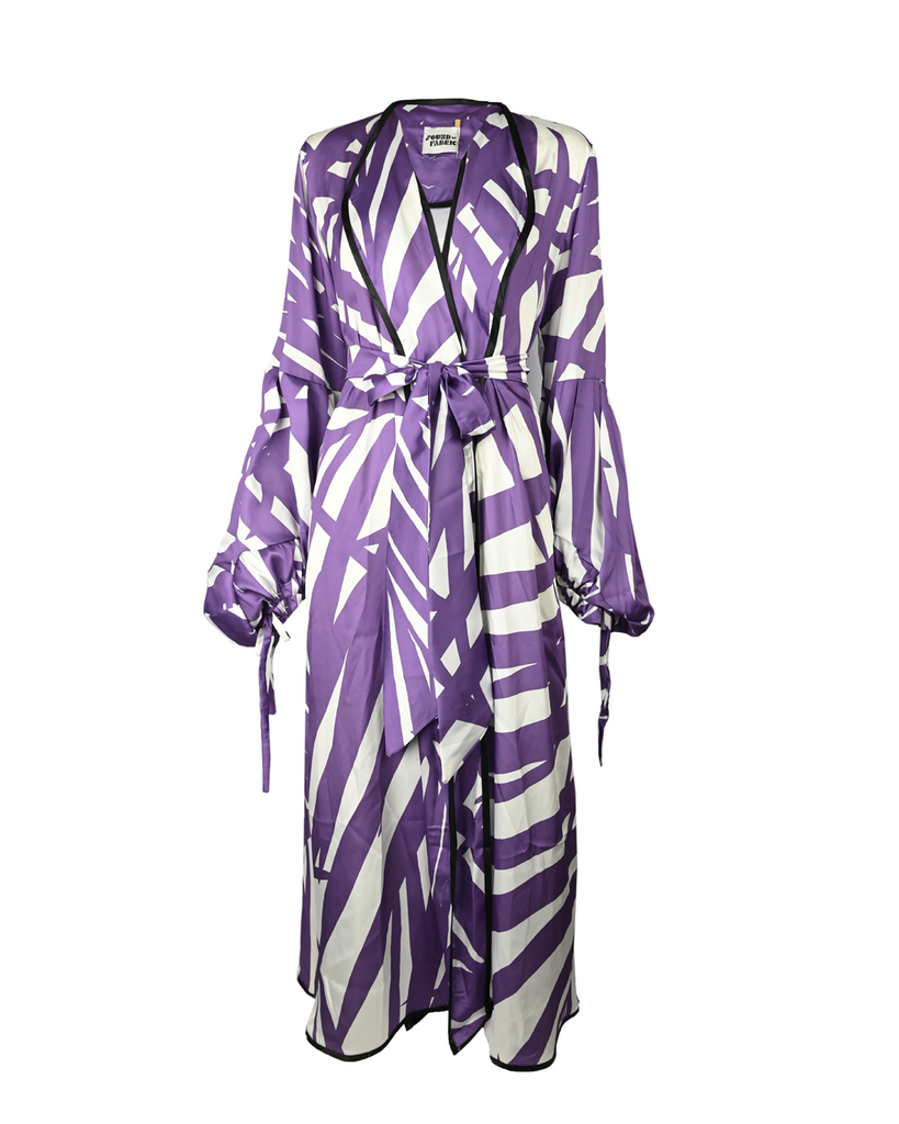 Purple and White Long Kimono Cover-up