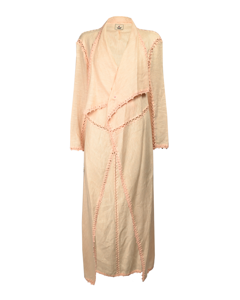 Peach Linen Crochet Abaya