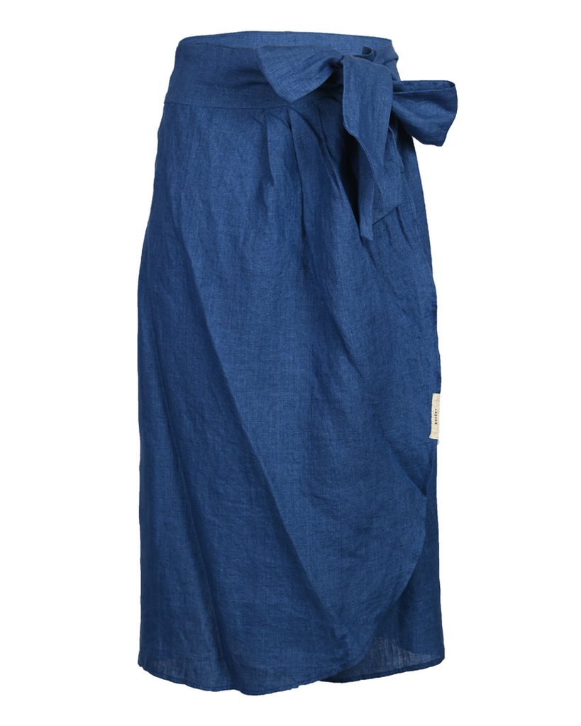 Blue Linen Wrap Skirt